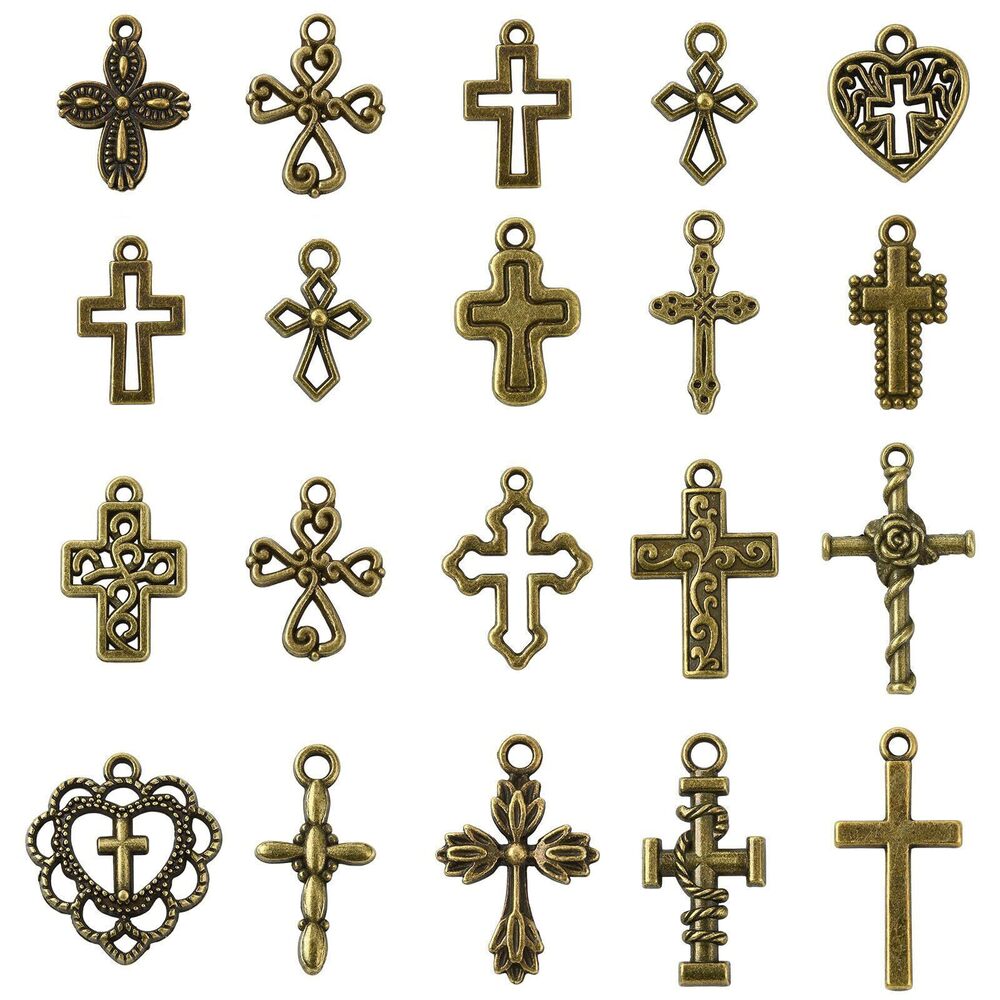 5654 100 pcs 20 Styles Tibetan Cross Pendants Charms Antique Bronze